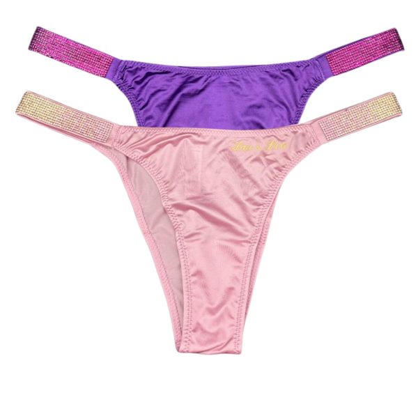 GLOW LACE CRYSTAL STRAP THONG — 2 Pack