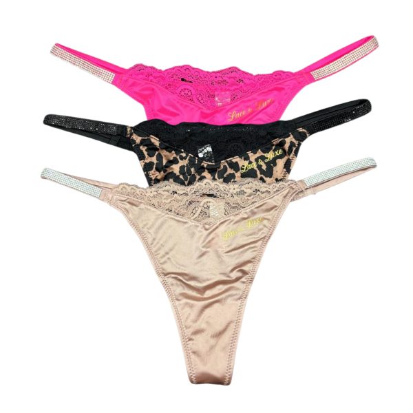 MIDNIGHT GLITZ LOW RISE LACE TRIM G-STRING — 3 Pack