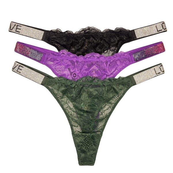 GLOW LACE CRYSTAL STRAP G-STRING — 3 Pack
