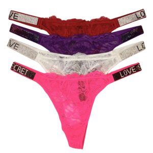GLOW LACE CRYSTAL STRAP G-STRING — 4 Pack