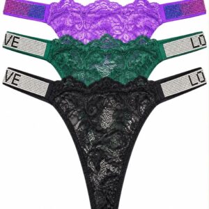 GLOW LACE CRYSTAL STRAP G-STRING — 3 Pack