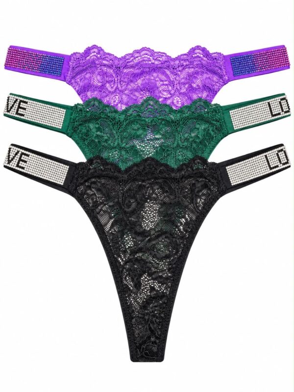 GLOW LACE CRYSTAL STRAP G-STRING — 3 Pack
