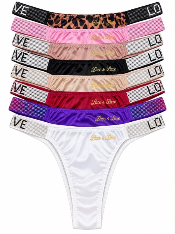 GLOW LACE CRYSTAL STRAP THONG — 8 Pack