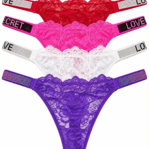 GLOW LACE CRYSTAL STRAP G-STRING — 4 Pack