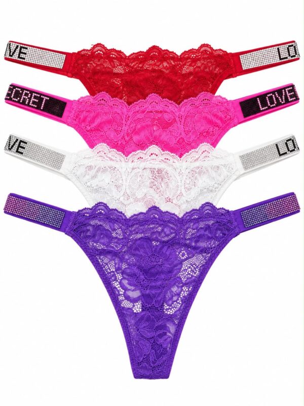 GLOW LACE CRYSTAL STRAP G-STRING — 4 Pack