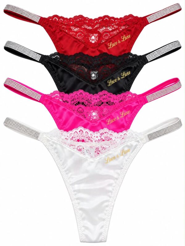 MIDNIGHT GLITZ LOW RISE LACE TRIM G-STRING — 4 Pack