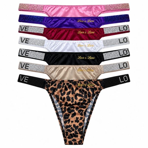 GLOW LACE CRYSTAL STRAP THONG — 7 Pack
